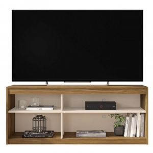 Image de Meuble TV 55 Pouces Ch&ecirc;ne et Blanc 4 Niches - L 136 x l 36 x H 56 cm - Beaux Meubles Pas Chers