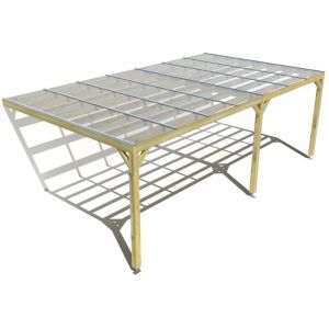 Pergola bois labellis&eacute;e FSC &bull; 7m x 4m &bull; adoss&eacute;e &bull; sens largeur &bull; couverture &eacute;tanche transparente incluse.