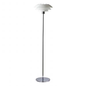 DL31 Lampadaire en verre et chrome, h 133 cm d 31 cm