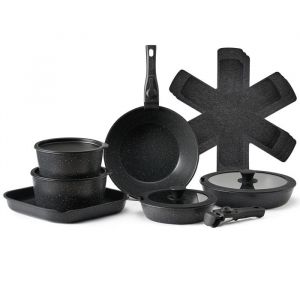 Batterie De Cuisine Antiadhésive En Granit-Duoku-17 Pièces-Avec Poignées Amovibles, Poêles À Frire, Sautoirs
