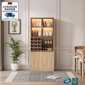 Modfu - Vitrine, vitrine &agrave; spiritueux avec porte vitr&eacute;e et &eacute;clairage, 180 cm - a