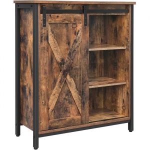 Image de Songmics VASAGLE Buffet, Placard, 70 x 30 x 80 cm, Porte coulissante, Cadre en acier, Style industriel, Marron rustique et noir LSC88BX