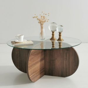 Image de Cotecosy Table basse design Venas D75cm Bois foncé et Verre Transparent - Bois foncé