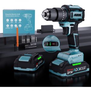 Perceuse Visseuse Devisseuse Sans Fil 21V, Devisseuse Sans Fil avec Batterie 2.0Ah et Chargeur, 3 Vitesses, 24+3 Réglages de Couple, led, 23