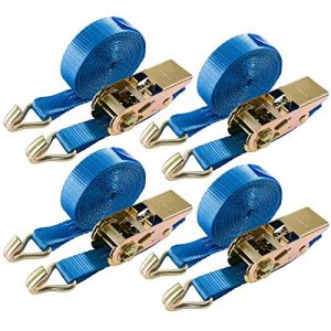 Arebos Sangles de Serrage 6 m – Lot de 4 400/800 daN Cliquet + Crochets Doubles Polyester Résistant Norme DIN EN 12195-2