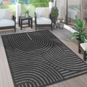 Paco Home Tapis Exterieur Terrasse Salon Cuisine Motif Scandinave Motif Ethnique Uni, Dimension:140x200 cm, Couleur:Anthracite 4
