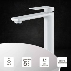 Robinet Mitigeur de Lavabo anti-calcaire Bec Haut Blanc Mat imex fiyi BDF016-3BL