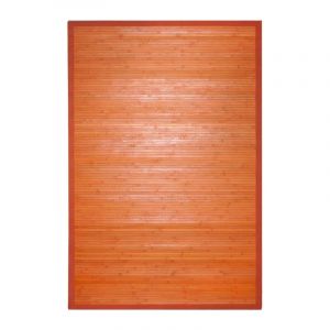 The Deco Factory SOLO - Tapis salon en bambou larges lattes et ganse orange 120x180