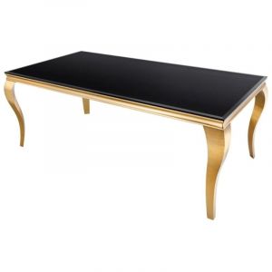 Table VELENA 200 cm &ndash; Plateau en verre noir et structure en acier dor&eacute; &ndash; &Eacute;l&eacute;gance baroque et design raffin&eacute;