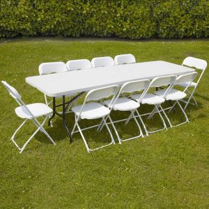 MobEventPro Ensemble Table et chaises pliantes de réception 10 places 200cm - jardin camping traiteur buffet