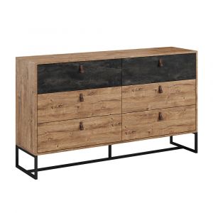 SANS Commode 6 tiroirs Malo Bois et Noir