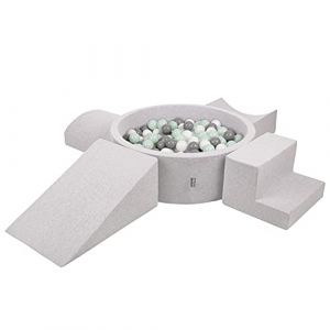 Aire De Jeux En Mousse Avec Rond Piscine à Balles (300 Balles) Pour Enfants, Gris Clair: Blanc/Gris/Menthe - gris clair: blanc/gris/menthe - Kiddymoon