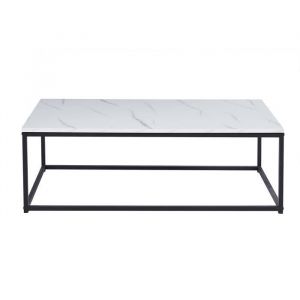 Table basse ewing effet marbre blanc, idéal pour un salon unique - Blanc