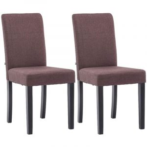 CLP Lot de 2 Chaises de salle &agrave; manger Ina en Tissu avec Dossier Haut et Pieds en Bois, Marron-Noir