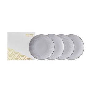 Image de Tokyo Design Studio Set de 4 assiettes plates rondes Blanc Nippon en porcelaine blanche & or Blanc