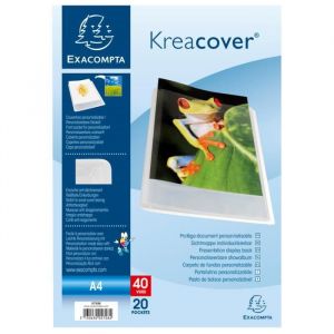 Exacompta Réf. 5728E - Paquet de 5 protège-documents Kreacover Chromaline - 20 pochettes cristal lisse - 40 vues - pour A4 - dim 24 x 32 cm - couverture en polypro semi-rigide - couleur incolore