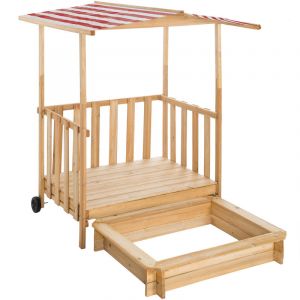 TecTake Bac &agrave; sable, Cabane de Jardin Enfant avec Toit et V&eacute;randa - rouge