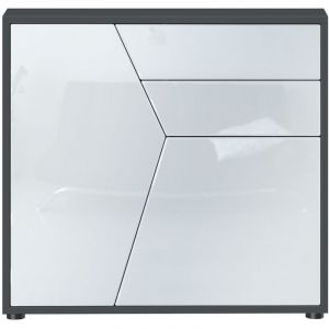 Vladon Commode Armoire Dressoir Crédence Benny Noir mat, façades dans les tons blancs - Façades en Blanc haute brillance - Façades en Blanc haute
