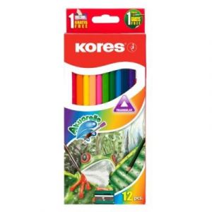 Kores Etui de 12 crayons de couleur aquarelle triangulaire assortis + pinceau bb93812