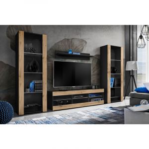 Komodee, Ensembles de meubles Tivoli Grande, Noir/Wotan, Largeur 290cm x Hauteur 159cm x Profondeur 35cm, sans LED, pour Salon, Chambre