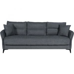 Canap&eacute; convertible 3 places - OTTOWA - Tissu gris fonc&eacute; - 2 coussins - Coffre de rangement - 217 x 92 x 85 cm