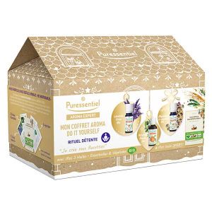 Puressentiel Coffret Noël Aromathérapie DIY Rituel Détente - Huile essentielle de Lavande vraie BIO, Marjolaine à Coquilles BIO et huile végétale d'Amande Douce BIO + Livre Aroma OFFERT