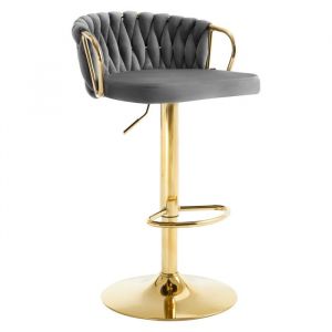 Woltu - Tabouret de Bar Tabouret Pivotant à 360°, Hauteur Réglable, Velours + Métal, Gris foncé