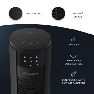 JAP Appliances Montreal - Ventilateur silencieux (46dB) avec t&eacute;l&eacute;commande - Ventilateur de tour avec minuterie - 6 niveaux - Efficace sur le plan &eacute;nerg&eacute;tique (60W) - Noir mat