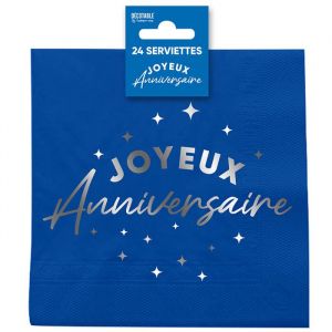 SV SURPRISEZ-VOUS - 24 SERVIETTES PAPIER ANNIVERSAIRE 33CM BLEU