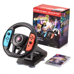 Numskull Games Nickelodeon Kart Racers 2 & Volant officiel Joy-Con Deluxe Bundle – Jeu officiel Nintendo Switch avec accessoires de volant de table pour console Switch