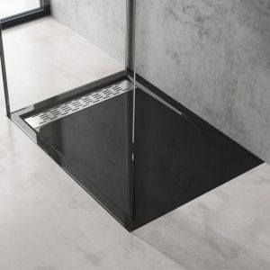 Doporro Receveur de Douche Noir Bac à Douche Extra Plat Rectangulaire en Acrylique 90x120x5cm + Bonde AL02 Design Xetro04