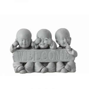 Statue Déco en Résine "Welcome" 42cm Gris Prix