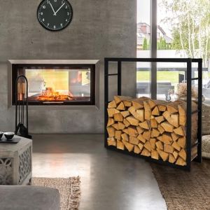 ML-Design Porte Bûches de Cheminée, 100x25x100cm, Noir, Métallique, en Acier Revêtue par