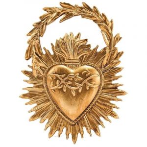 Opjet D&eacute;co murale C&oelig;ur avec couronne Ex-voto dor&eacute;