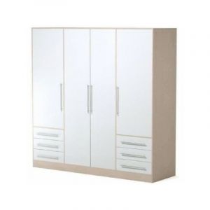Armoire 4 portes battantes 6 tiroirs Chene et L 206 P 60 H 200 cm JUPITER Multi