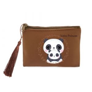 Porte Monnaie et cles Marron Panda Maman Personnalisable