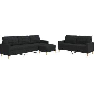 VidaXL Ensemble de canapés 3 pcs avec repose-pied noir tissu, canapé, siège de canapé, canapé relax, canapé confort, fauteuil de télévision