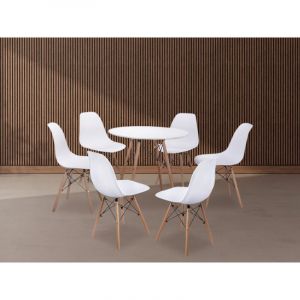 Pegane Ensemble de table à manger Ronde + lot de 6 chaises coloris blanc -