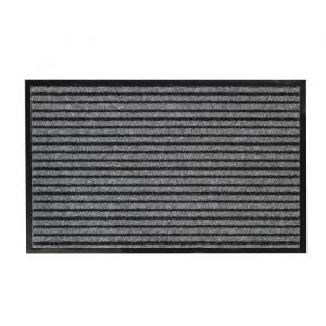 Tapis rectangulaire pour la porte, rayures grises, anti-poussi&egrave;re.