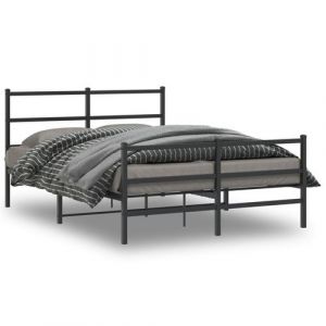 VidaXL Cadre de Lit Métal avec Tête de Lit Pied de Lit, Lit Double avec Sommier à Lattes, Lit Adulte avec Pied Chambre, Moderne, Noir 140x190 cm