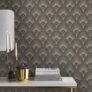 Superfresco Easy Papier peint intissé Art Deco 1005 x 52cm Noir, or