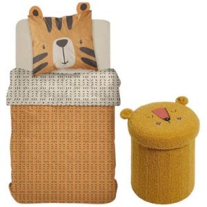 Today Ensemble parure de lit enfant + coffre de rangement pouf pliable jungle - 140 x 200 cm - Coton