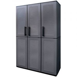 Armoire Haute En Polypropyl&egrave;ne, Ligne Easy, &eacute;tag&egrave;res + Porte-balais, Gris Fonc&eacute;, 102 X 370 X 163 Cm