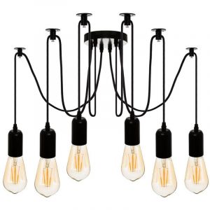Pegane Suspension filaire 6 ampoules en métal noir -