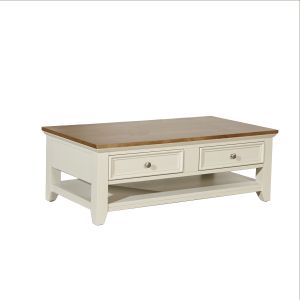 Table basse rectangle double plateau 4 tiroirs blanc