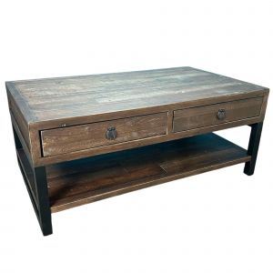 Table basse bois recyclé double plateau 2 tiroirs samoa
