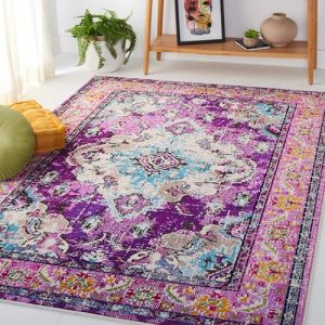 SAFAVIEH Tapis Boho Pour Salon, Salle à manger, Chambre à coucher - Monaco Collection, Tapis à poil court, Violet et bleu clair, 122 X 170 cm