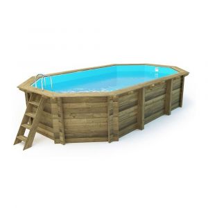 Piscine de jardin en bois - 6,09m x 3,97m x H.1,42m - octagonal allongé