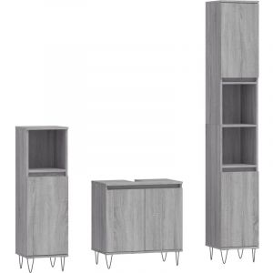 VidaXL Ensemble d'armoires de salle de bain 3 pcs sonoma gris, armoire de salle de bain, meuble de salle de bain, meuble de rangement de salle de bain