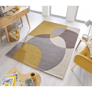 Tapis contemporain courbe pour salon Glow Jaune 160x230 - Jaune